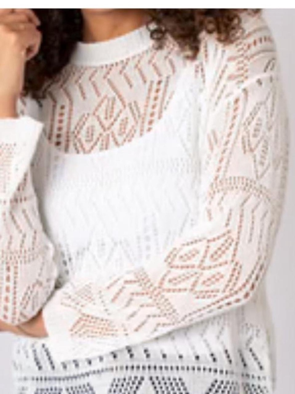 Forever 21 White Openwork Crochet Long Sleeve Top